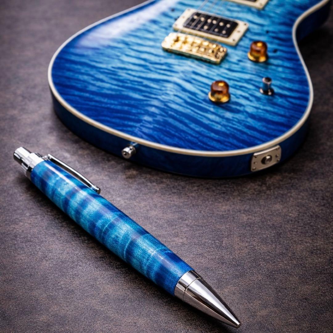 木軸ペン　ラッカー仕上げ　楽器　ギター　縮杢　キルテッドメイプル