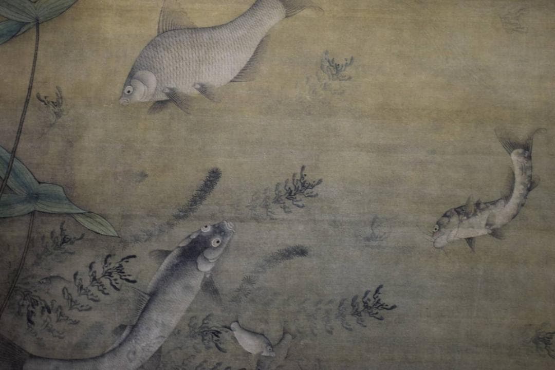 複製/繆輔/魚藻図/鯉/川魚/鮒画賛/工芸/布袋屋掛軸HJ-995