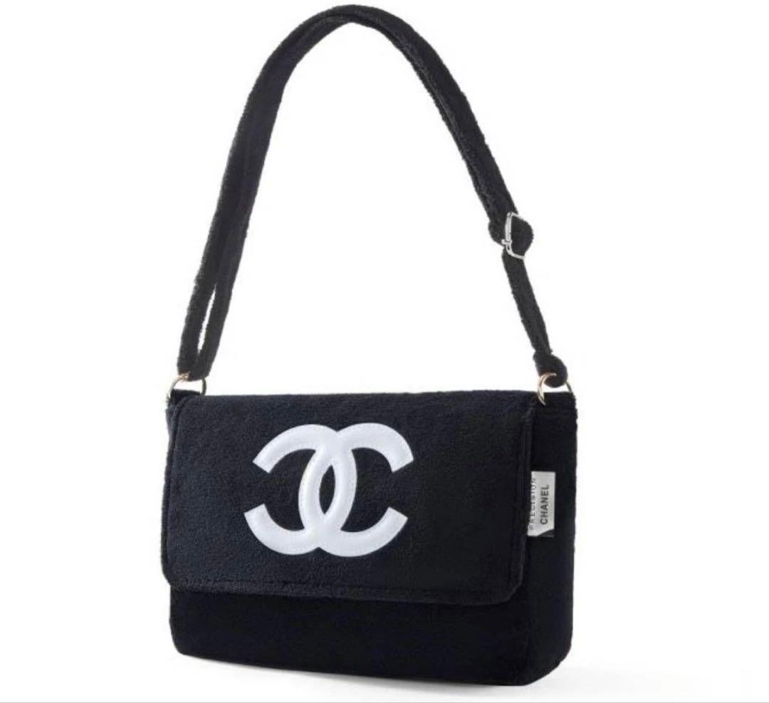 【お値下げ】CHANEL ショルダーバッグ BTSテテ着用　パイル生地　ブラック