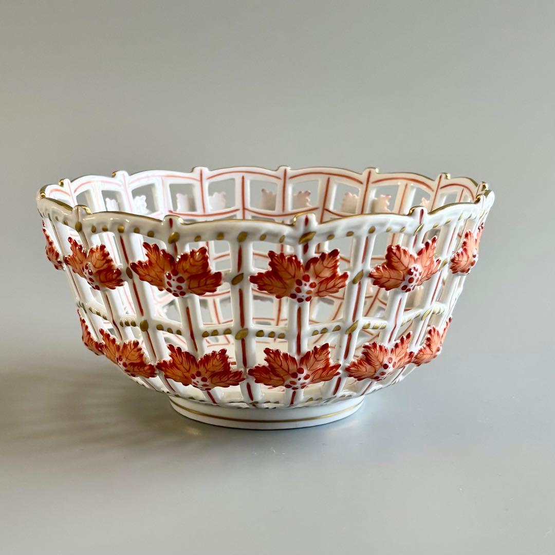 HEREND　ヘレンド　アポニーオレンジ　手描き　透かしバスケット【未使用】