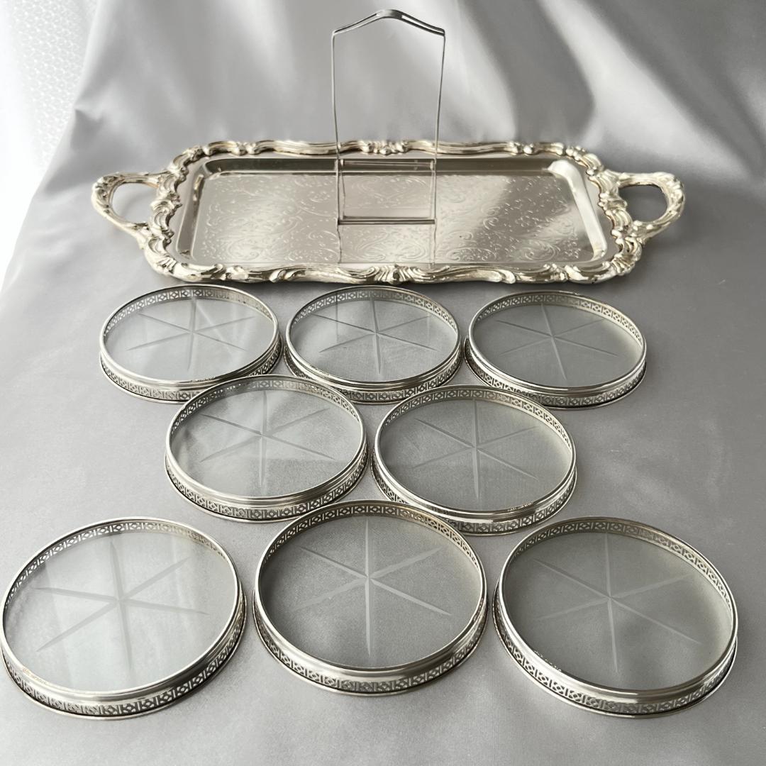 【Webster】ワイングラスコースター 8枚【純銀/ガラス】 ホルダー