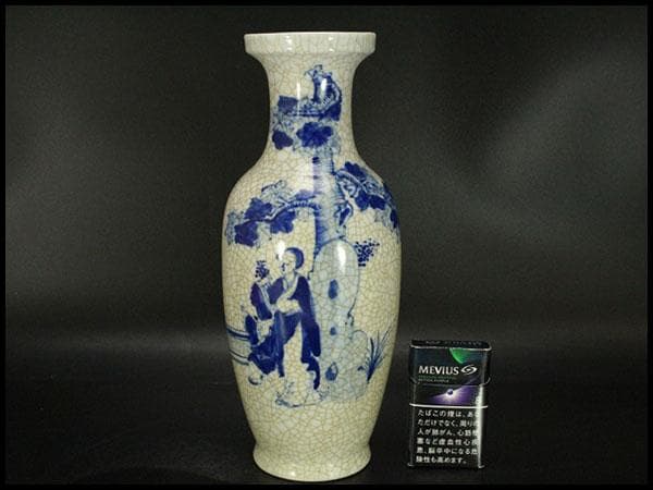 中国美術 青花 女人紋 瓶 高30.5cm(LC140)
