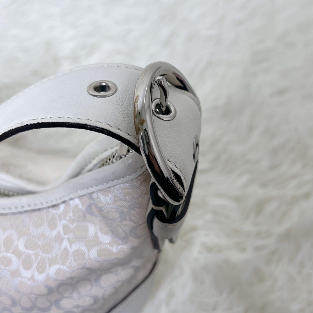 バッグ COACH Signature Mini Hobo White Jacquard