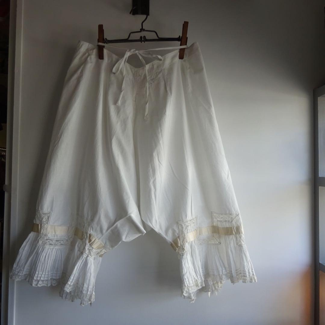 フランス アンティーク ドロワーズ ペチコート リボン レース