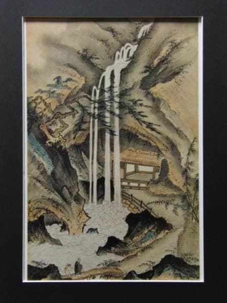 芸阿弥、観瀑図、超希少・大判画集画、新品高級額装付