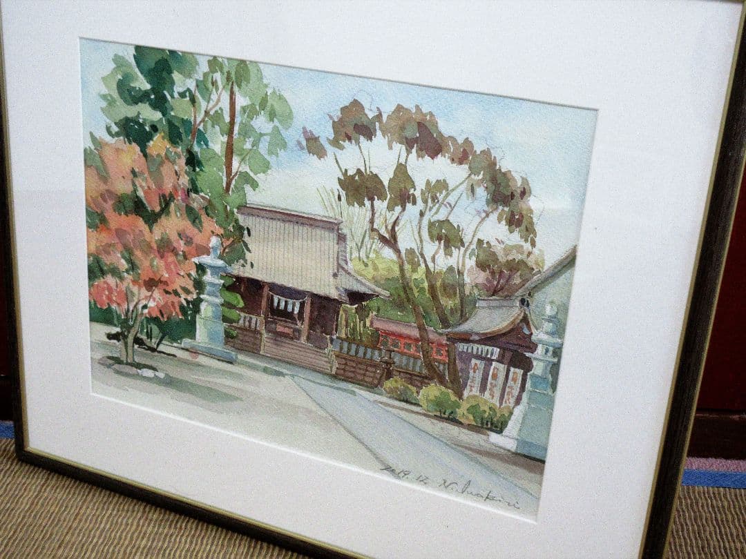 水彩画「近くの神社」