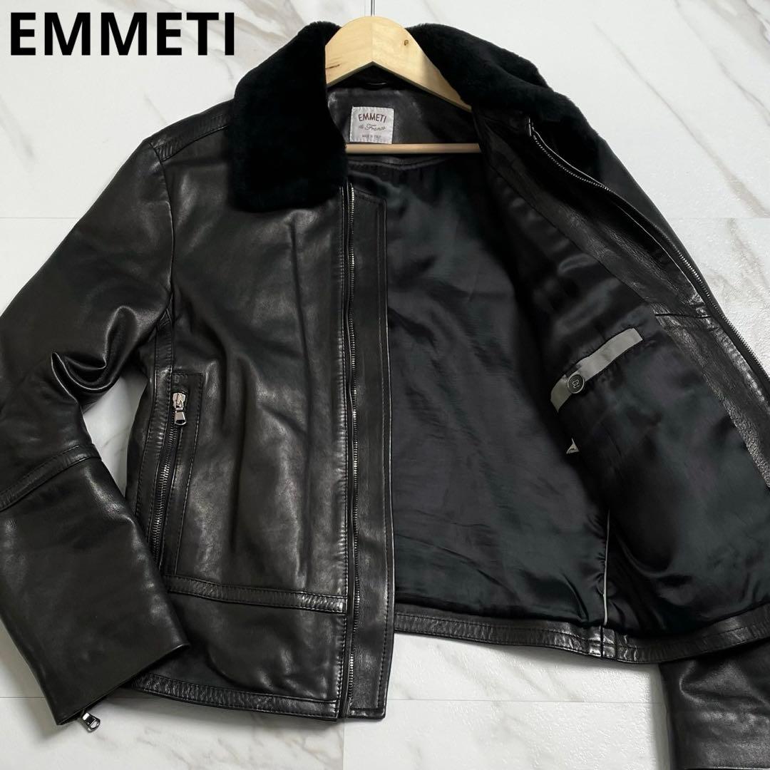 入手困難★エンメティ★襟ムートン ラムレザー ライダースジャケット ブラック