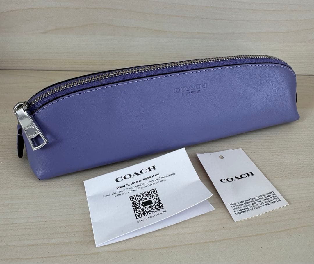 コーチ 本革 レザー ペンケース CF152 ライトバイオレット 新品
