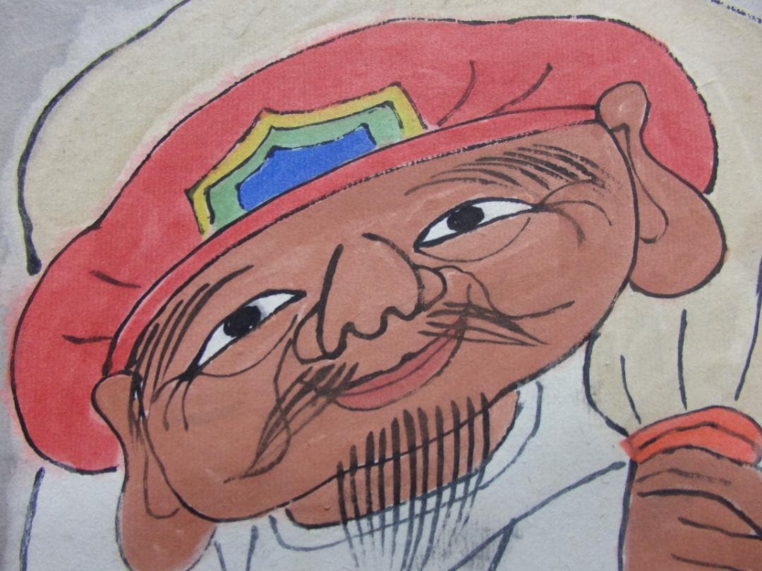 異色日本画家 粛粲寶『大黒天』紙本 額装 共シール付き(額装共に美品) 直筆保証