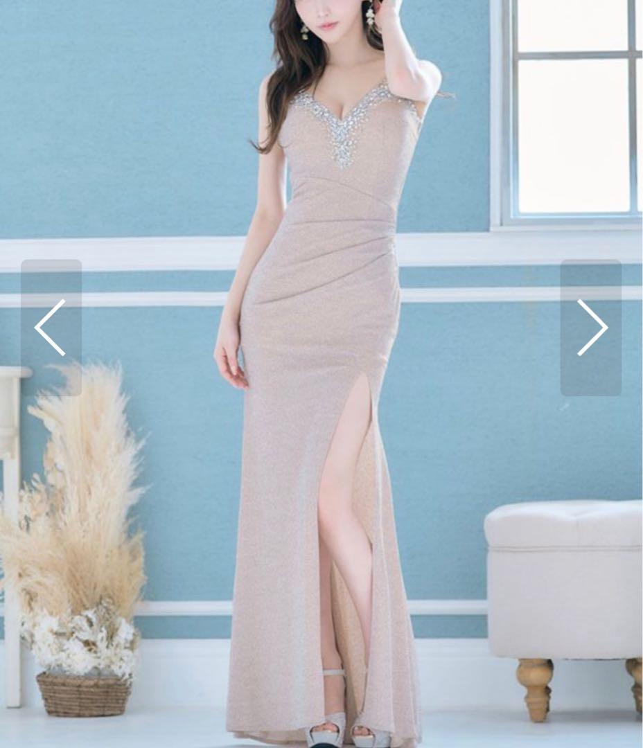 スリット入り ロングドレス シャンパン Jewels
