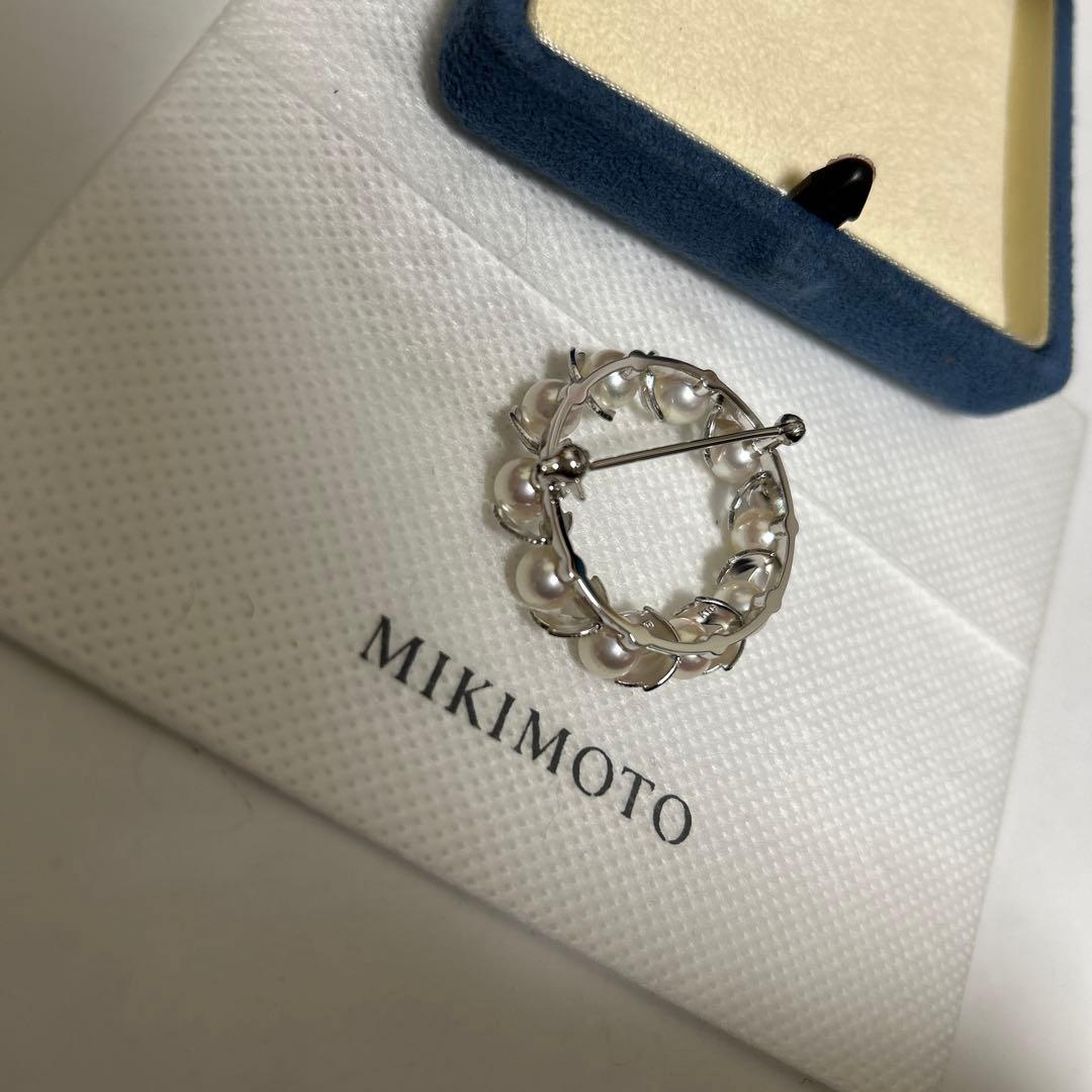 MIKIMOTO ミキモト　真珠　パール　WGK18 葉彫り　月桂樹　ブローチ
