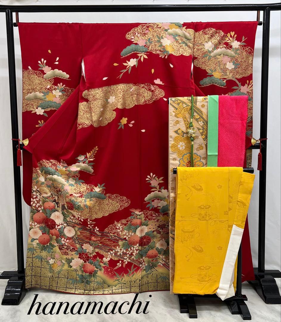 振り袖　フルセット　別誂長襦袢　古典柄　成人式　赤　結婚式　金彩加工　668