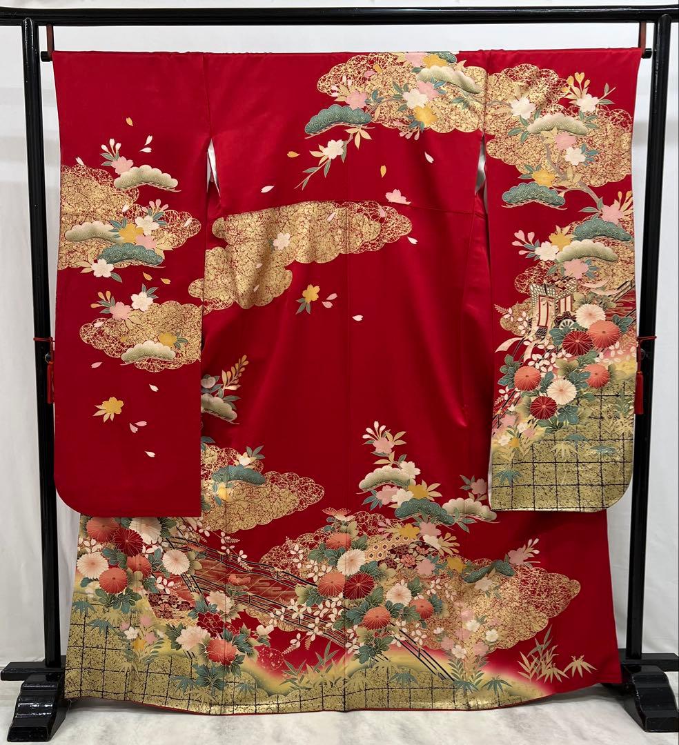 振り袖　フルセット　別誂長襦袢　古典柄　成人式　赤　結婚式　金彩加工　668