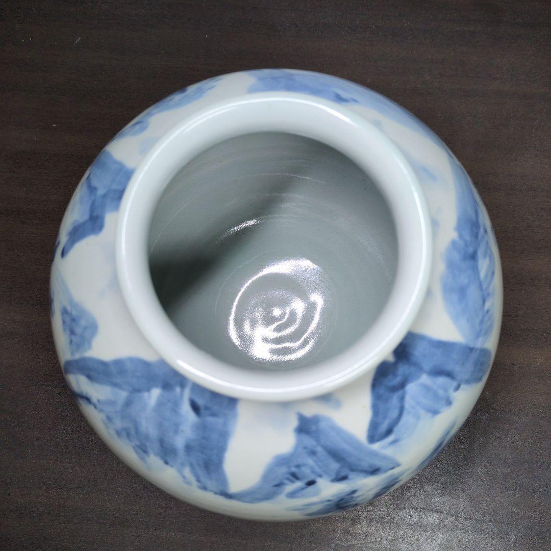 佐藤走破 作 染付 山水文 花瓶 高さ約20cm