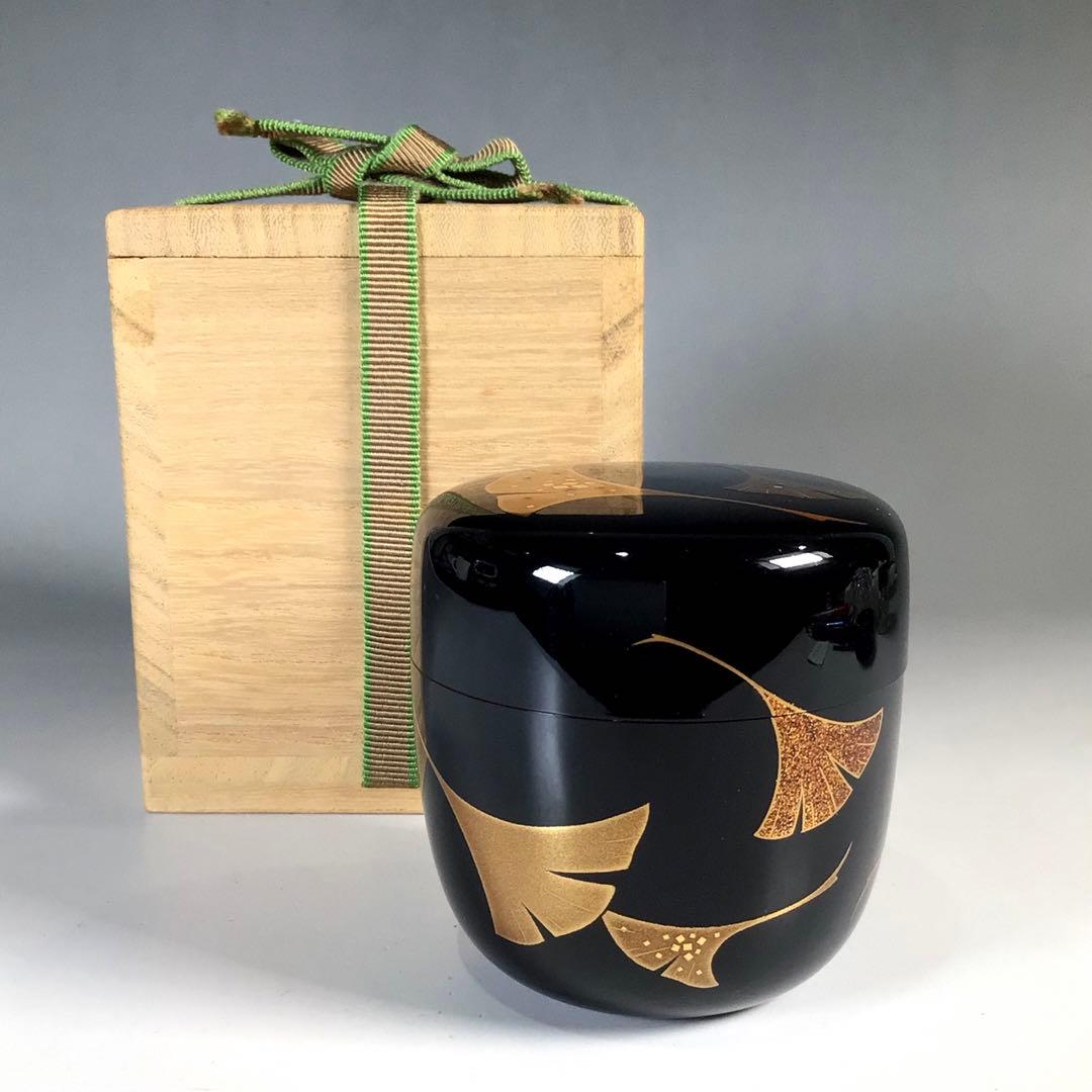 Ｎ８１９　棗　『鈴谷鐡五郎作』『螺鈿』『銀杏蒔絵』『中棗』　共箱　茶道具