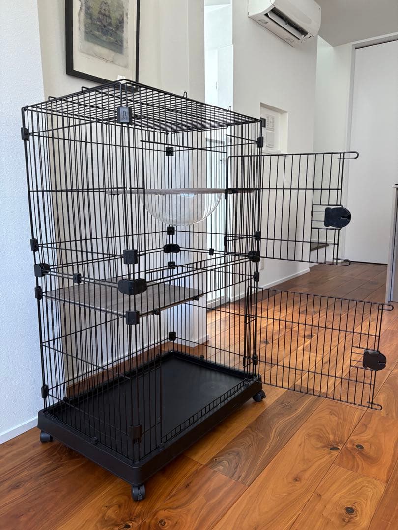子猫用ケージ （2段・ブラック）