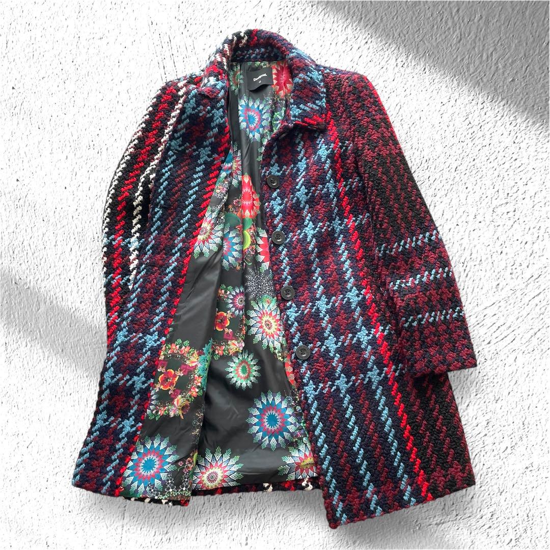 Desigual デシグアル　チェック　コート　チェスターコート　マルチカラー
