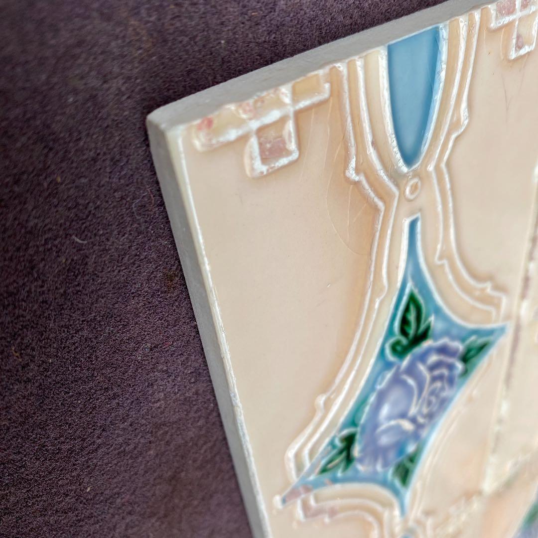 ハンドメイド日本製アンティークマジョリカタイル⑩Ａ４枚セット　プラナカンタイル