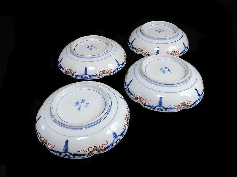 大聖寺伊万里　金襴手　桜に払子の図　４寸半皿　４枚　C351AS-AFf