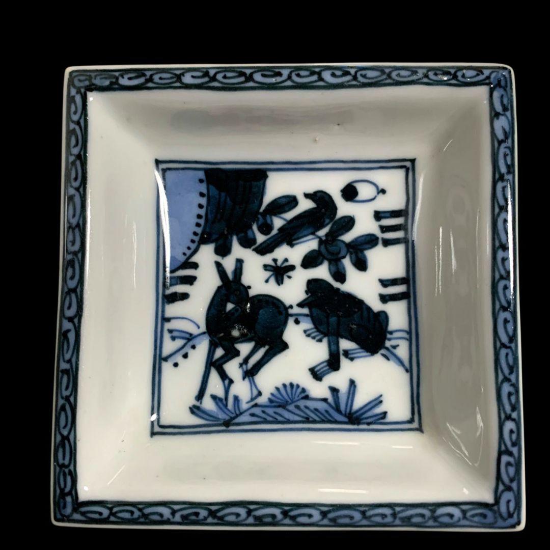 永楽善五郎 染付鹿猿四方皿 小皿 角皿 五客 永楽妙全 染付