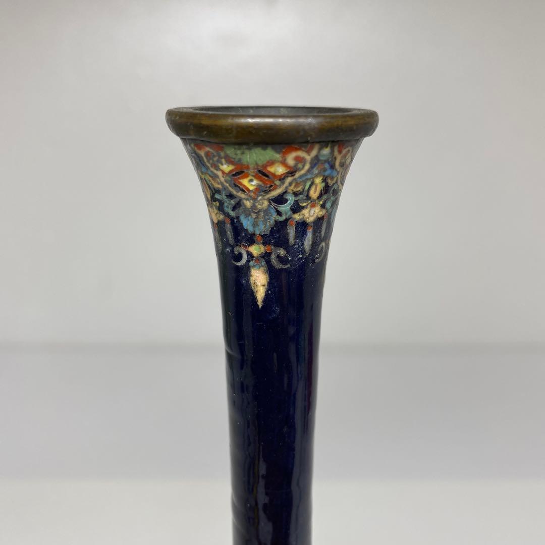 明治期　尾張七宝　最上手　蝶文　花瓶　高さ約24.2㎝　東さ7-0208☆2F