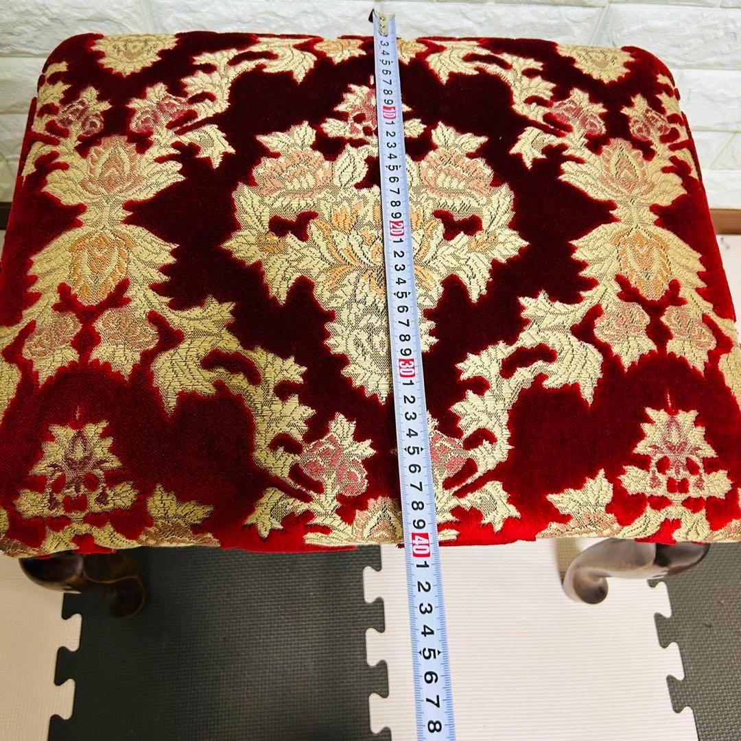 【美品】イタリア製　レッド生地　猫脚スツール