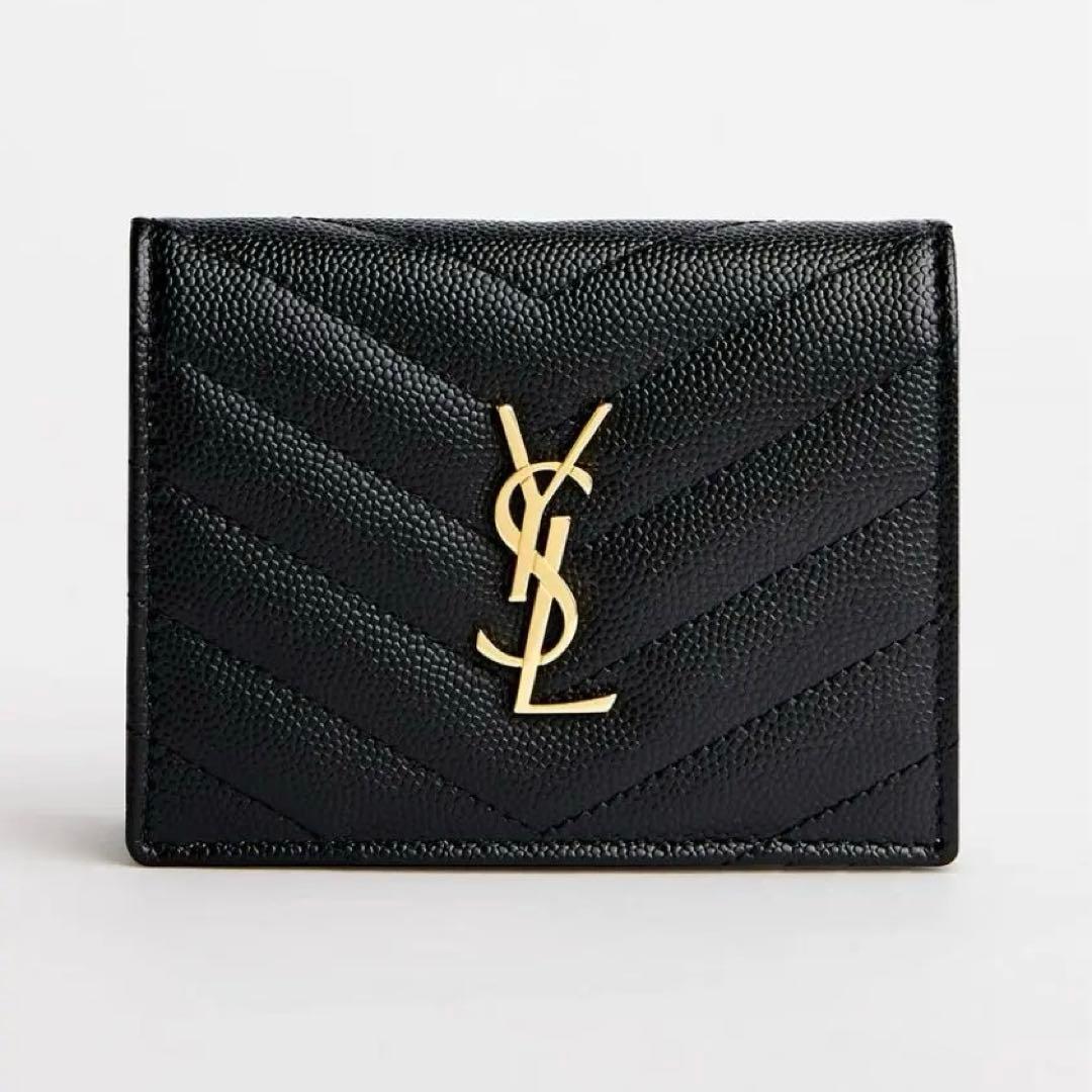 YSL サンローラン 二つ折り 財布 カサンドラ ブラック キルティング