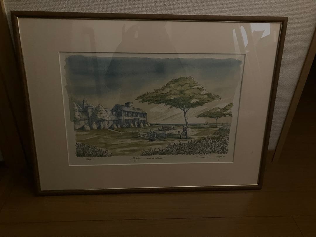 風景 水彩画 木製フレーム　•作家：内田新哉 •作品名：afternoon te