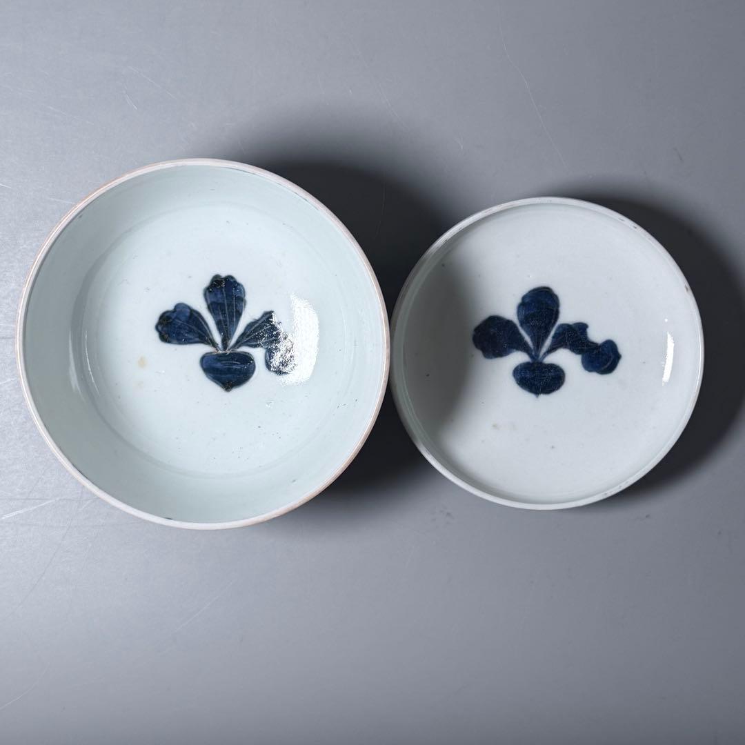 幕末〜明治時代　染錦かぶ文様蓋物　五客　蝶　可愛らしい器　料理屋