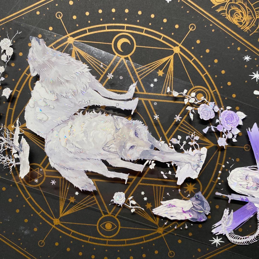 【9158】海外　マステ　中古巻　貝殻光マスキングテープ　人物系　狼　紫　銃