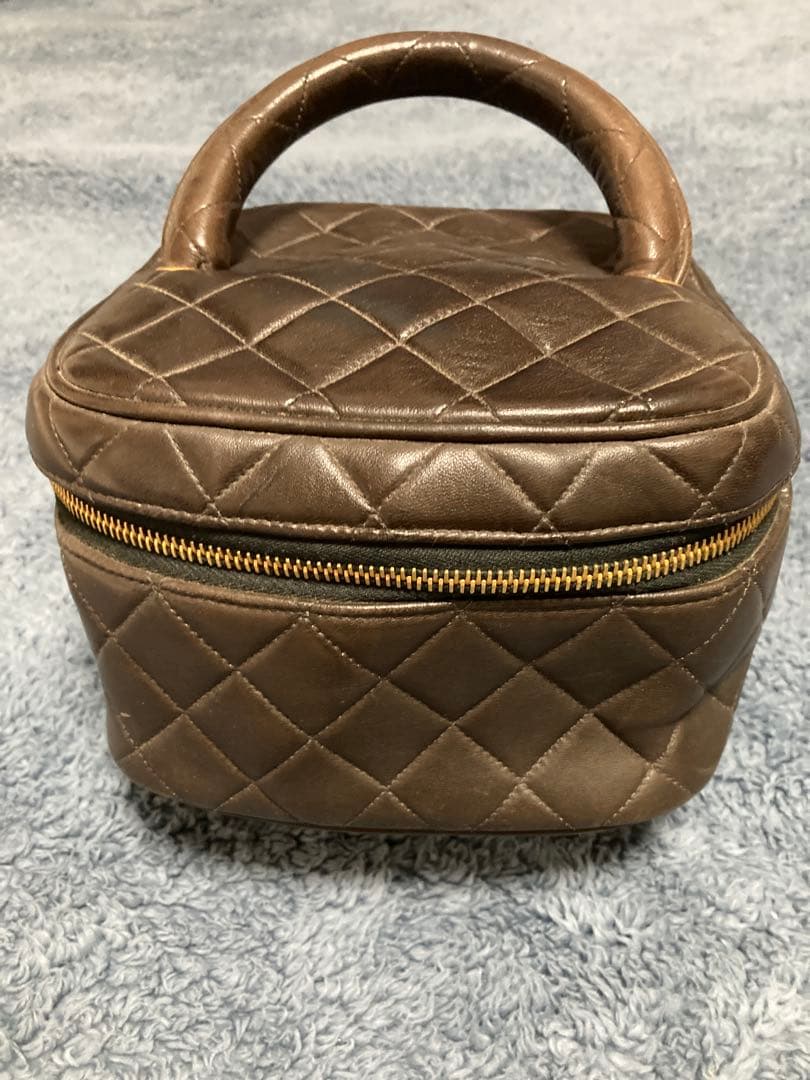 ビンテージ　シャネル　バニティ　ブラウンレザー キルティングバッグ