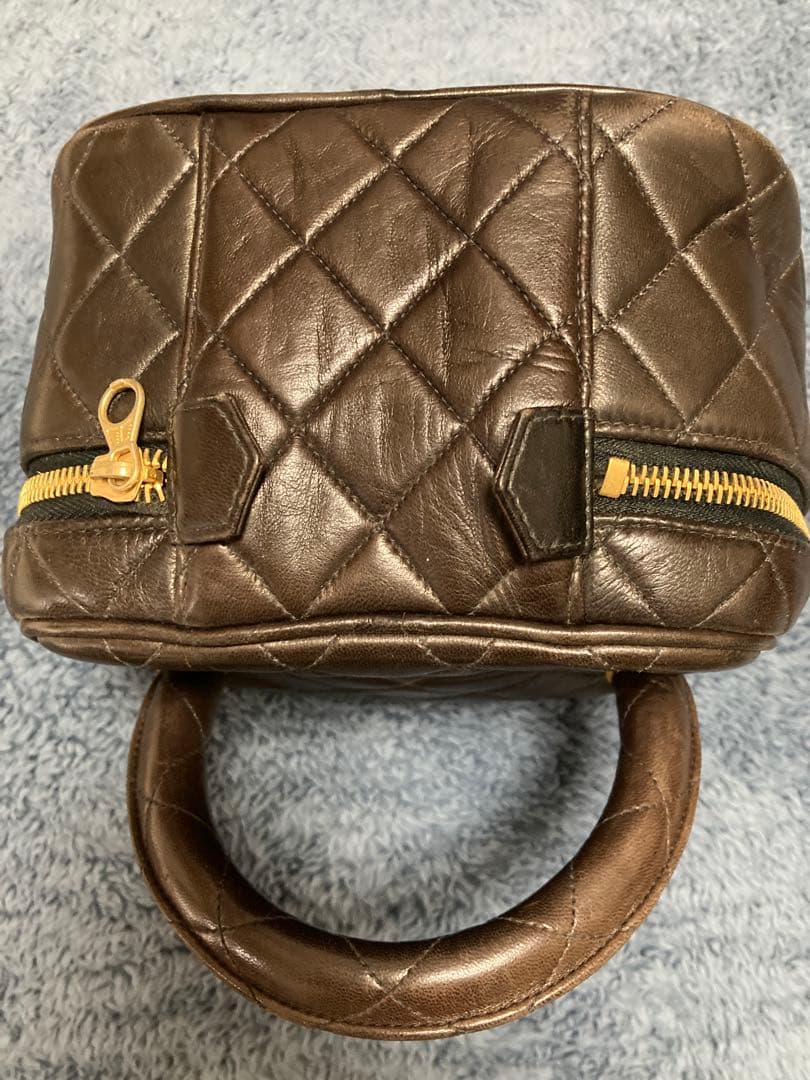 ビンテージ　シャネル　バニティ　ブラウンレザー キルティングバッグ