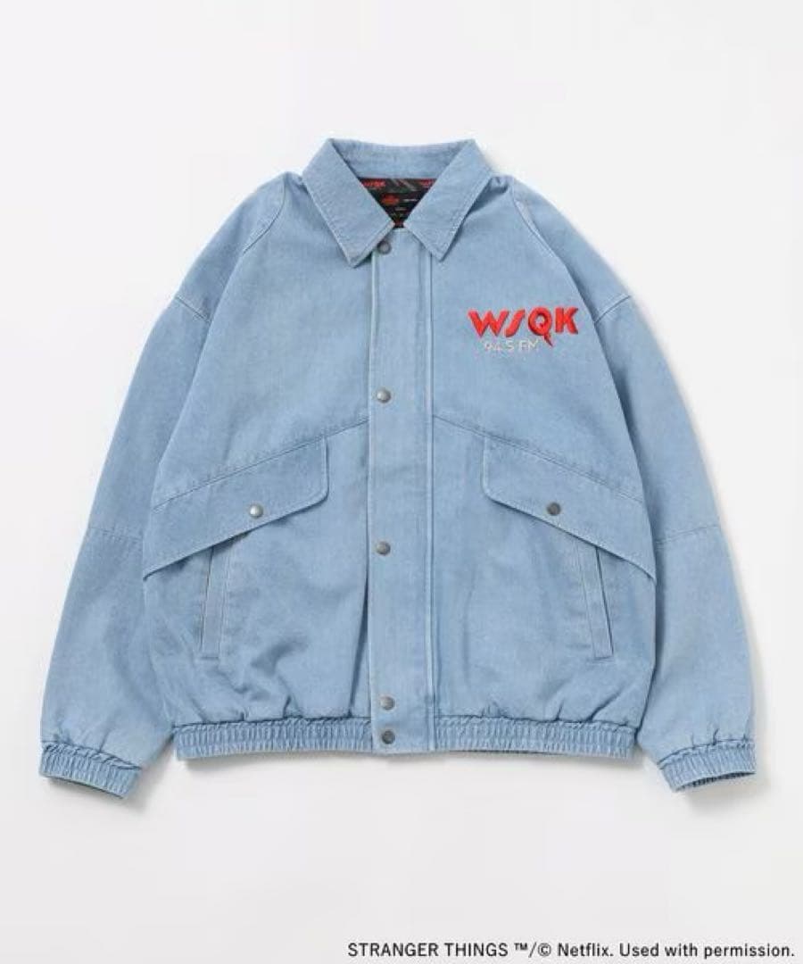 L　STRANGER THINGS コラボデニムブルゾン　ライトブルー（袋付き）