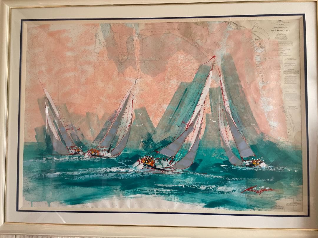 ケリー・ハーレム サンディエゴベイ（オリジナル原画）額枠 約1400✖️1020