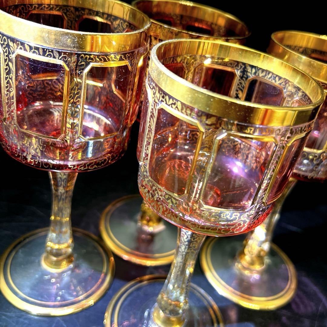 ボヘミア　パネルグラス4点　高さ17.6㎝　東Y7-1020☆1F