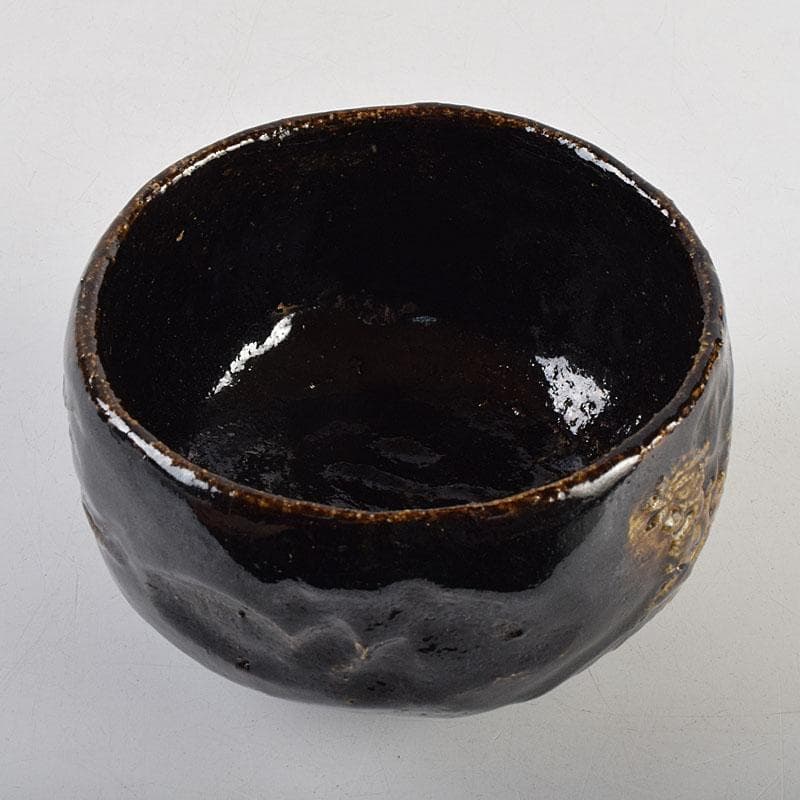 茶道具　楽吉左衛門作　鳳凰文　黒楽茶碗　共箱　M　R9451