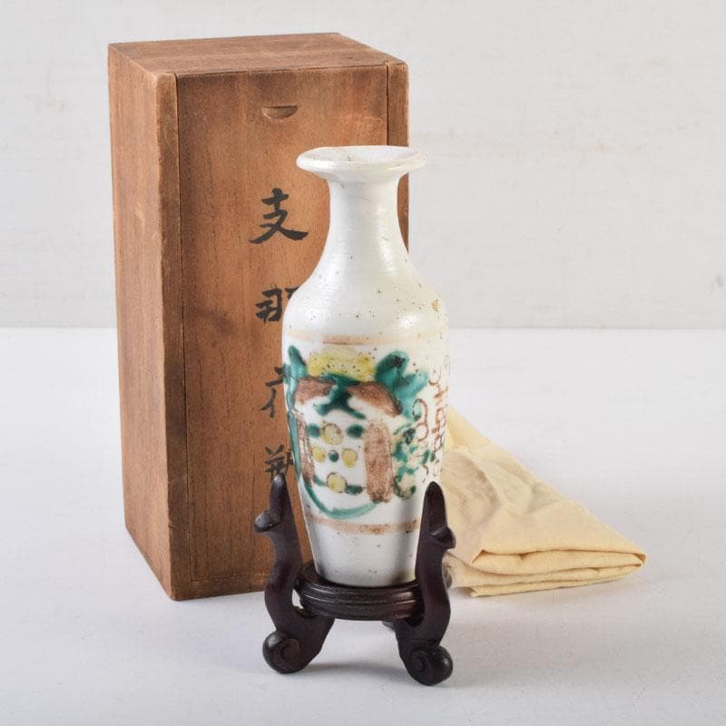 中国　支那　三彩　花文瓶　花瓶　唐木台付　時代箱　C　9013