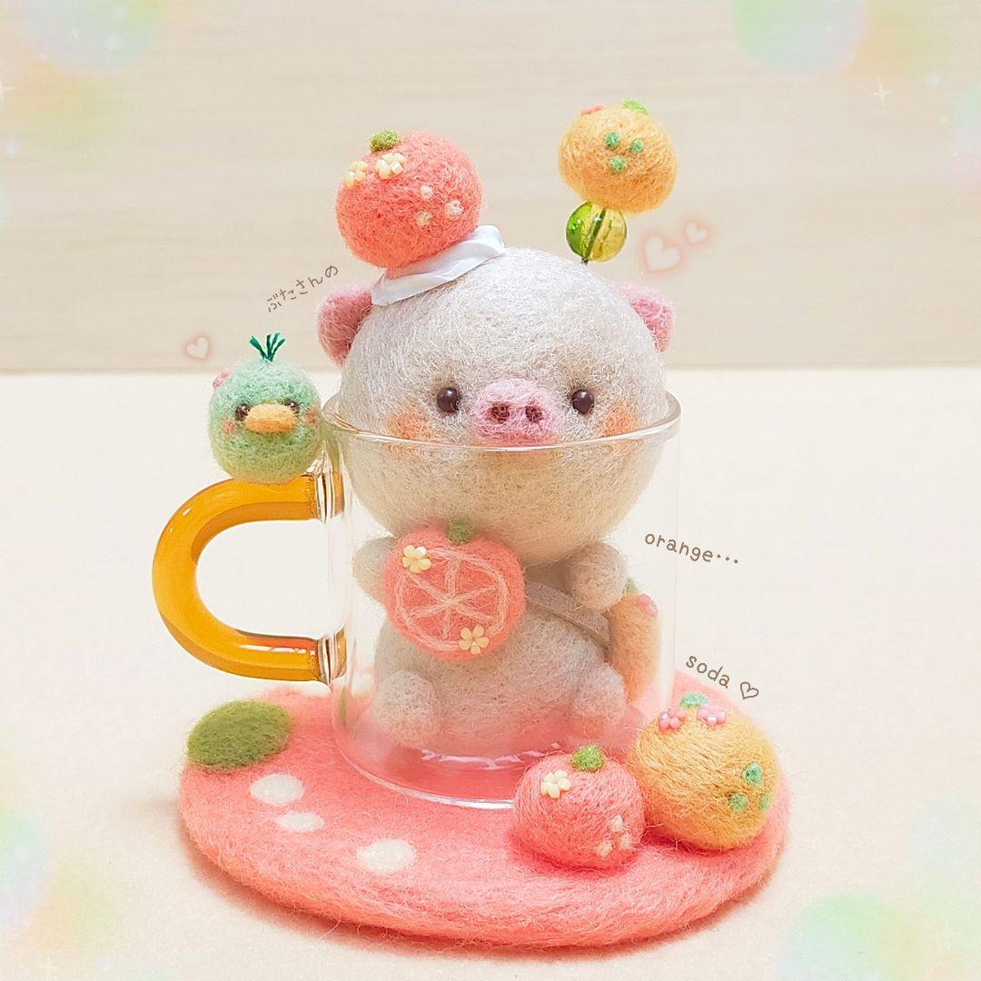 ✿羊毛フェルト✿オレンジ✿ぶたさん✿soda✿