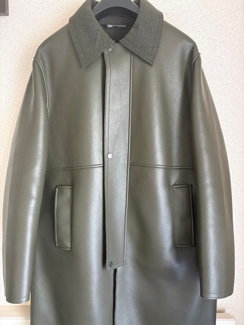 ZARA オリーブグリーン 合成皮革カジュアルコート