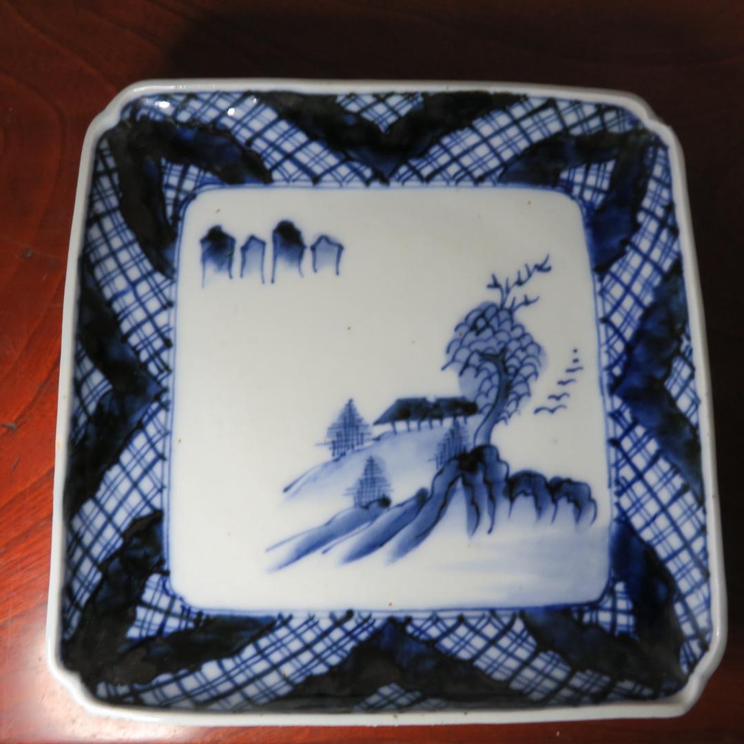 角皿 5枚 山 森 木 鳥 珍品 図柄エラー 箱入り