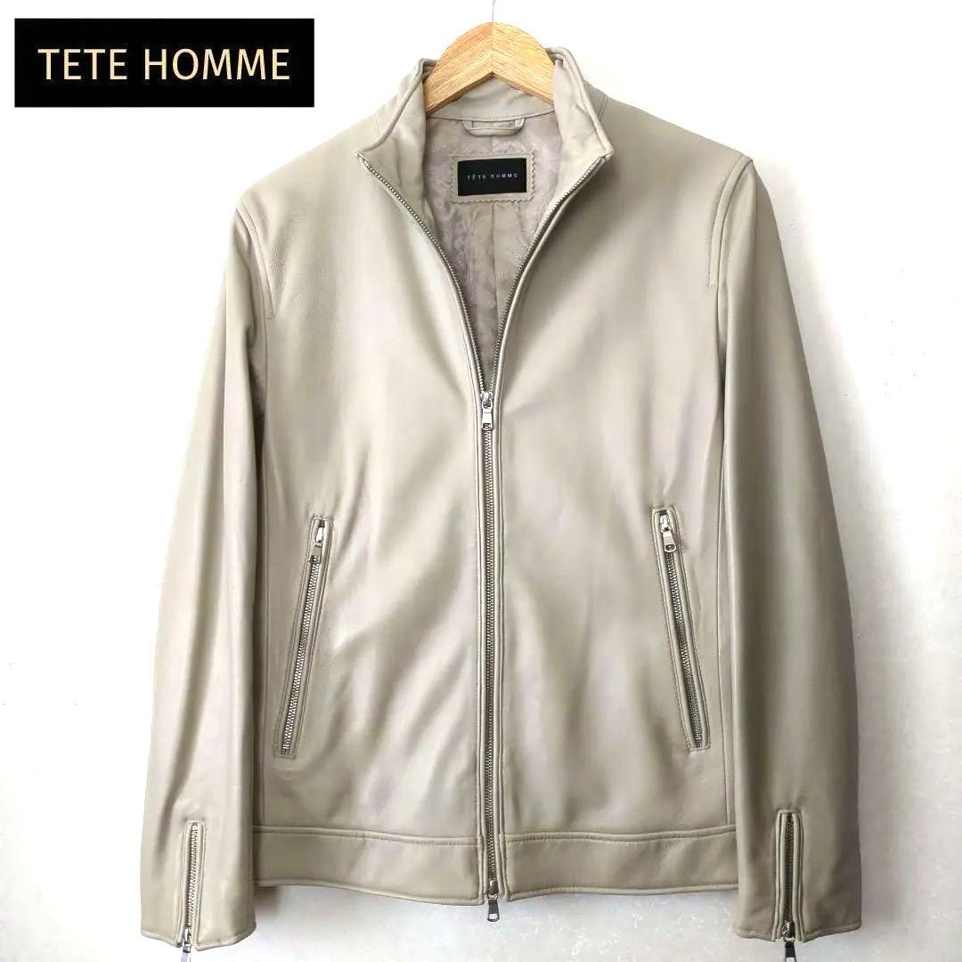【TETE HOMME】ラムレザーシングルライダースジャケット　レザーブルゾン