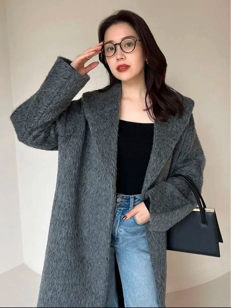 anuans アルパカウールショールカラーコート