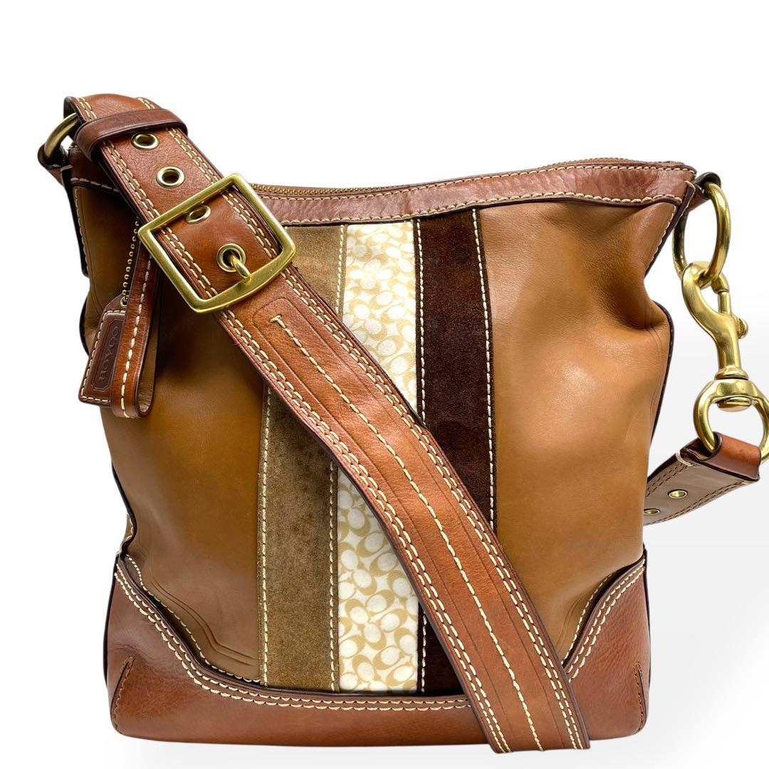 美品　COACH コーチ ショルダーバッグ パッチワーク ミニシグネチャー
