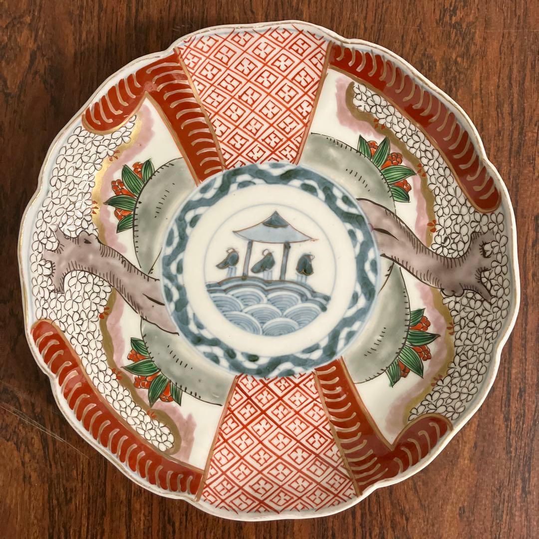 江戸〜明治初期 古伊万里 金彩 色絵 桜 7寸皿 21cm