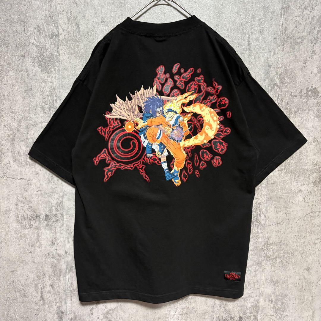 NARUTO ナルト×サスケ アニメ Tシャツ 両面プリント ブラック XL