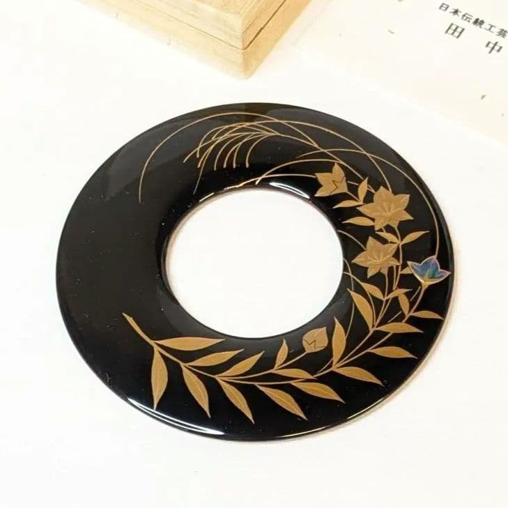 【セール・新品】 法衣環　黒　桔梗　約10cm　蒔絵　田中修孝作