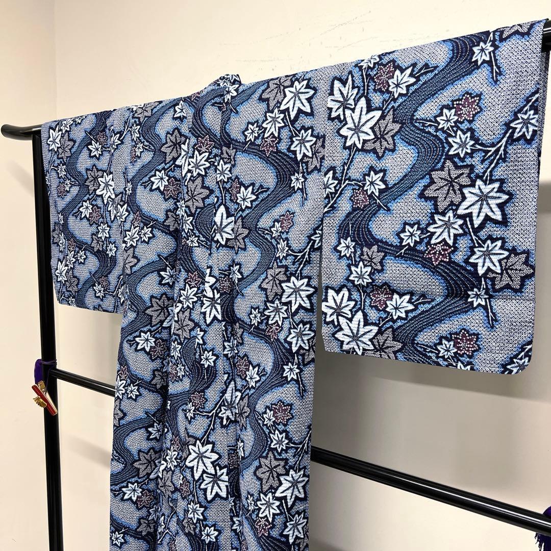 浴衣　綿　楓　鹿の子　流水　着物　065t