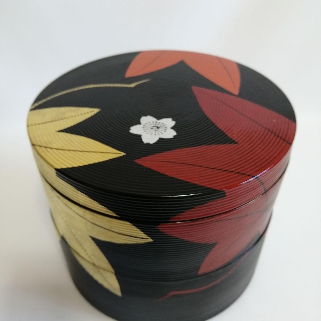 未使用 平安象彦 錦曇 木製 二段重箱 茶道具 和菓子 花見