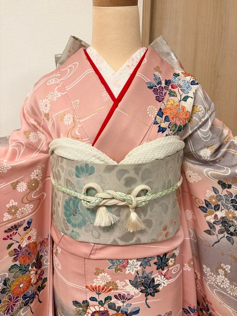 振袖フルセット ピンク グレー 古典柄 金彩 ミントグリーンsMH2512141