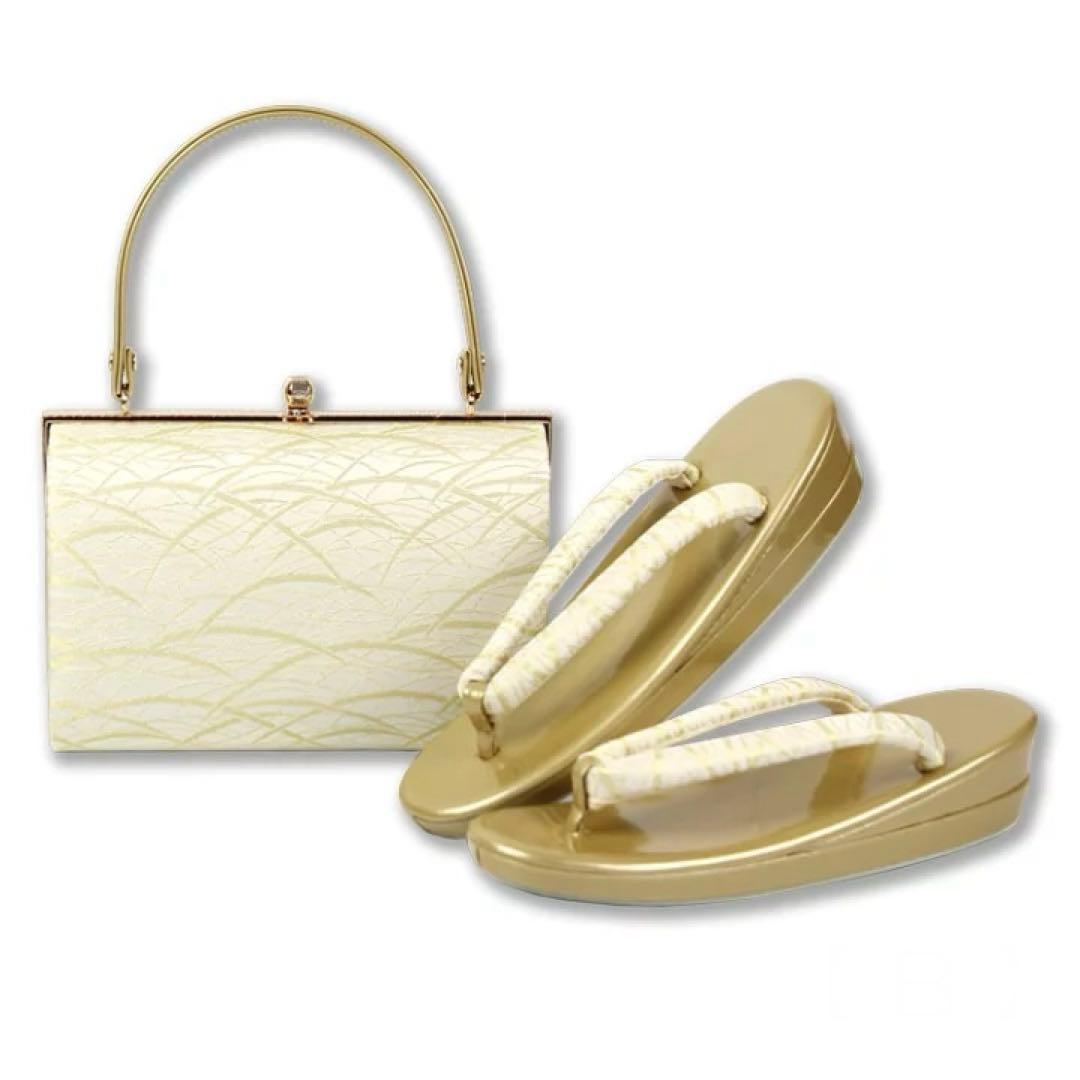 ☆新品未使用☆礼装用佐賀錦ゴールド系草履バッグセット　フリーサイズ